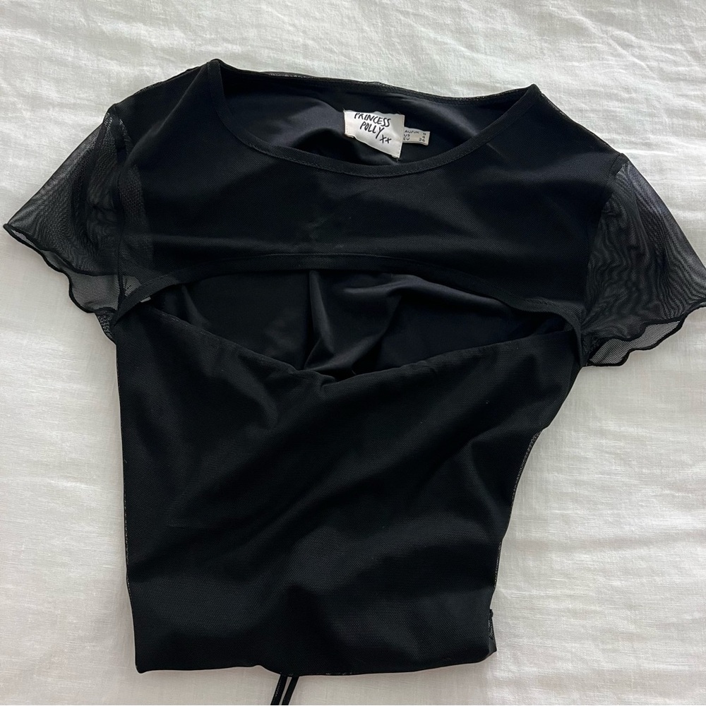 Princess Polly Black Mesh Crop Top